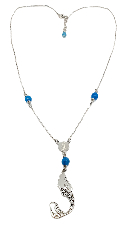Collana Sirena Ciondolo Vesuvio e Partenope Agata striata Blu 1