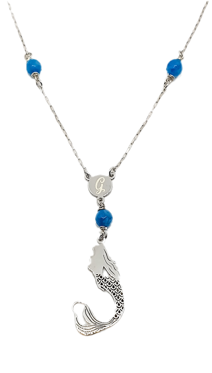 Collana Sirena Ciondolo Vesuvio e Partenope Agata striata Blu