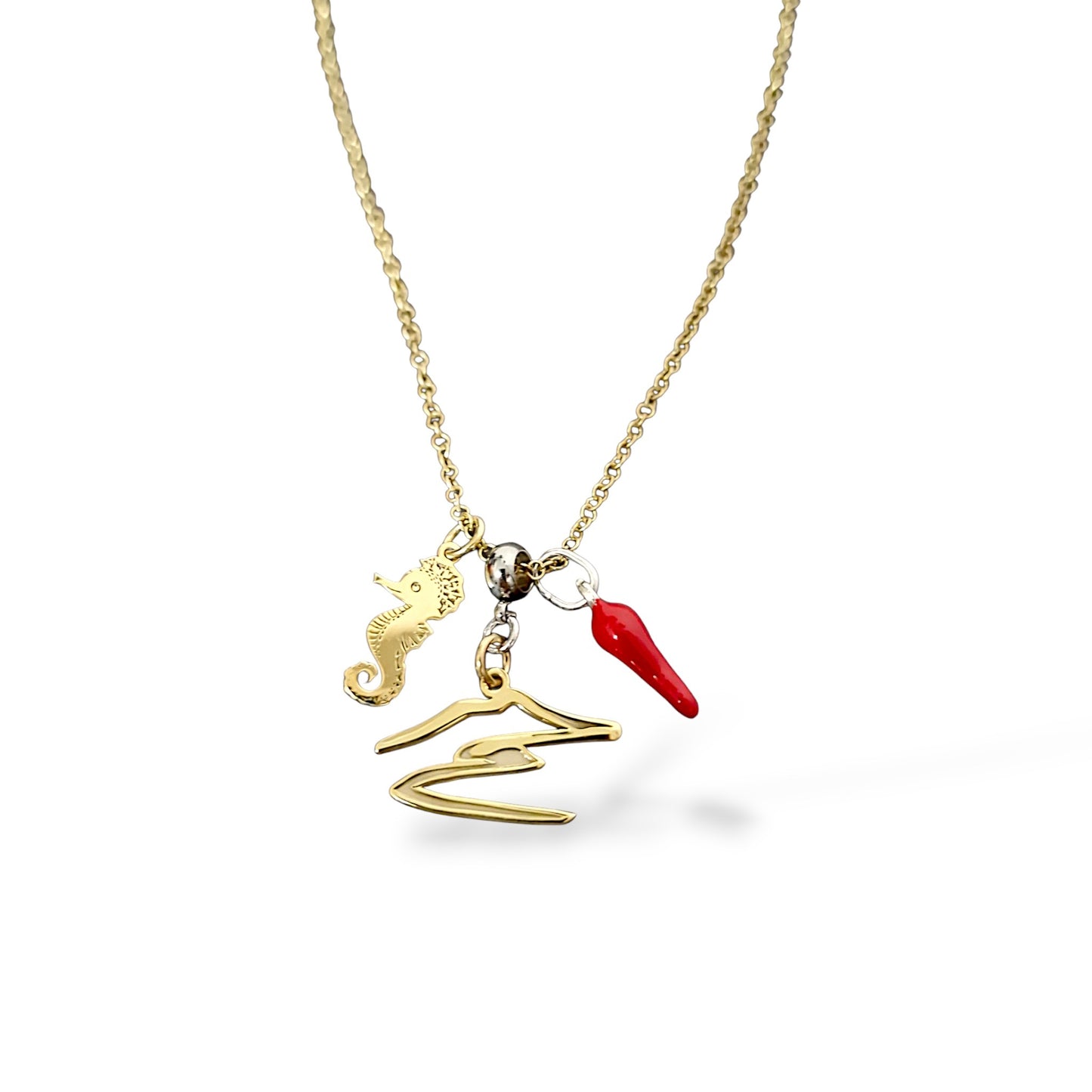 Collana Portafortuna Vesuvio Cavalluccio Marino e corno