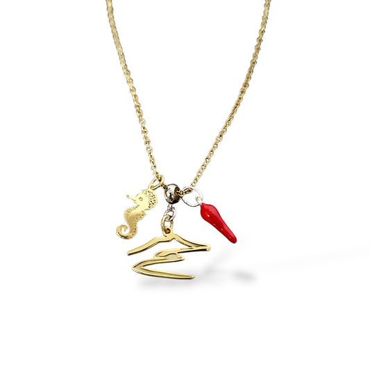 Collana Portafortuna Vesuvio Cavalluccio Marino e corno