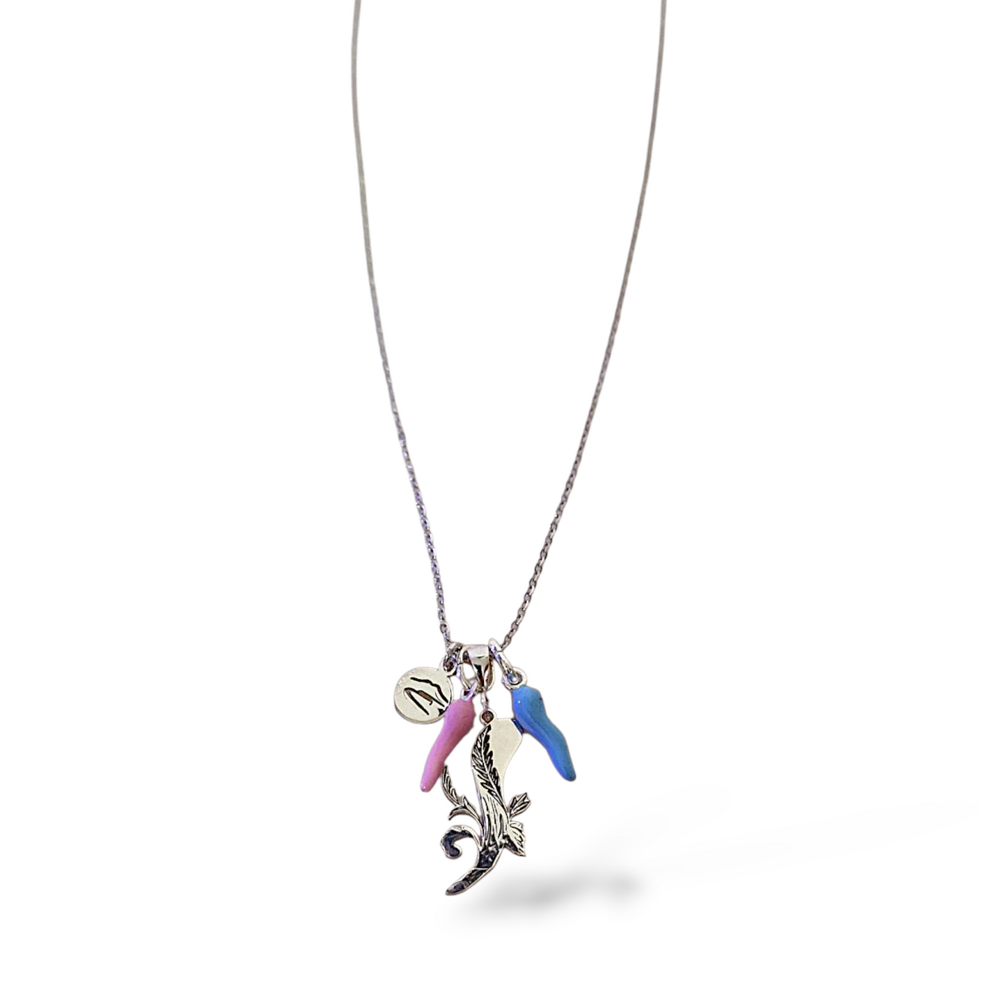 Collana portafortuna Napoli con corni e "Asso di Bastoni" argento